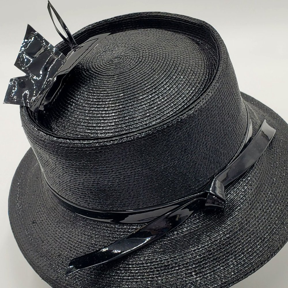 Mr. John Classic Black Hat with Patent Butterfly